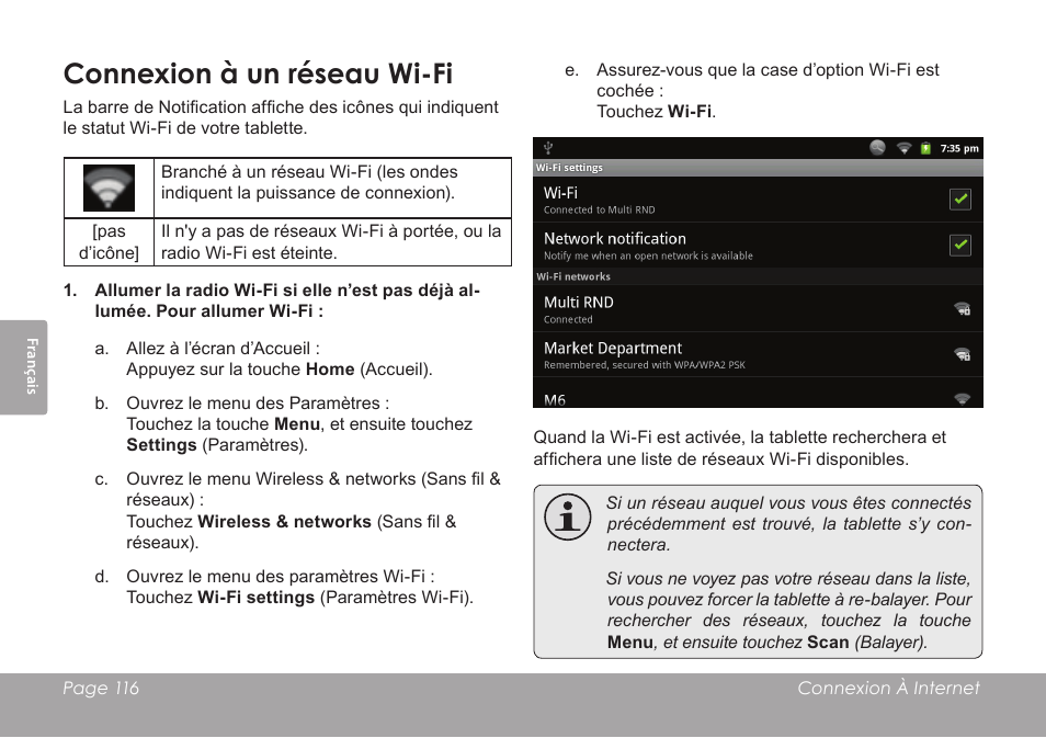 Connexion à un réseau wi-fi | COBY electronic MID8120 User Manual | Page 116 / 136