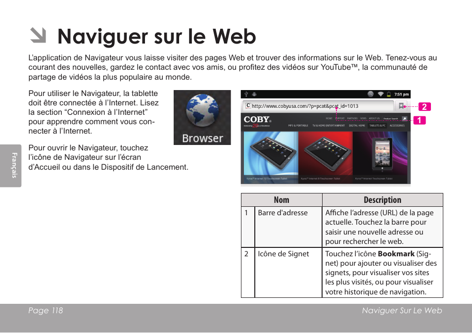 Naviguer sur le web | COBY electronic MID8120 User Manual | Page 118 / 136