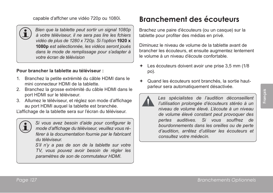 Branchement des écouteurs | COBY electronic MID8120 User Manual | Page 127 / 136
