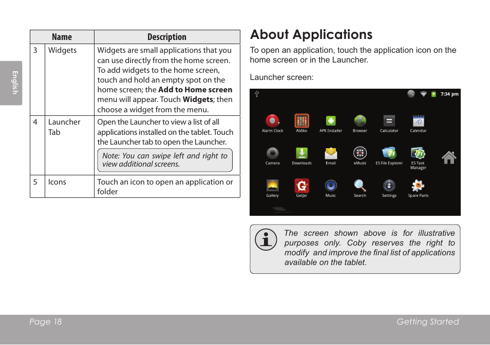 About applications | COBY electronic MID8120 User Manual | Page 18 / 136