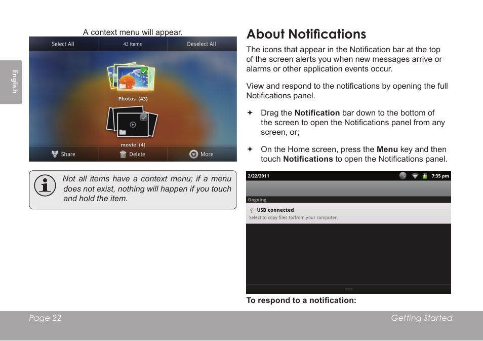 About notifications | COBY electronic MID8120 User Manual | Page 22 / 136