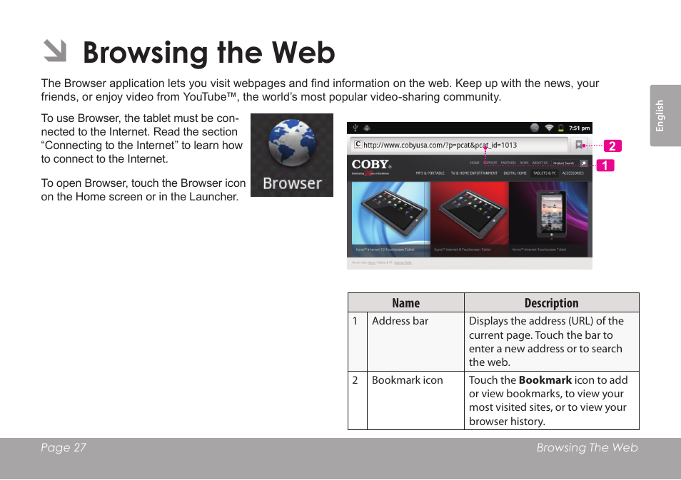 Browsing the web | COBY electronic MID8120 User Manual | Page 27 / 136