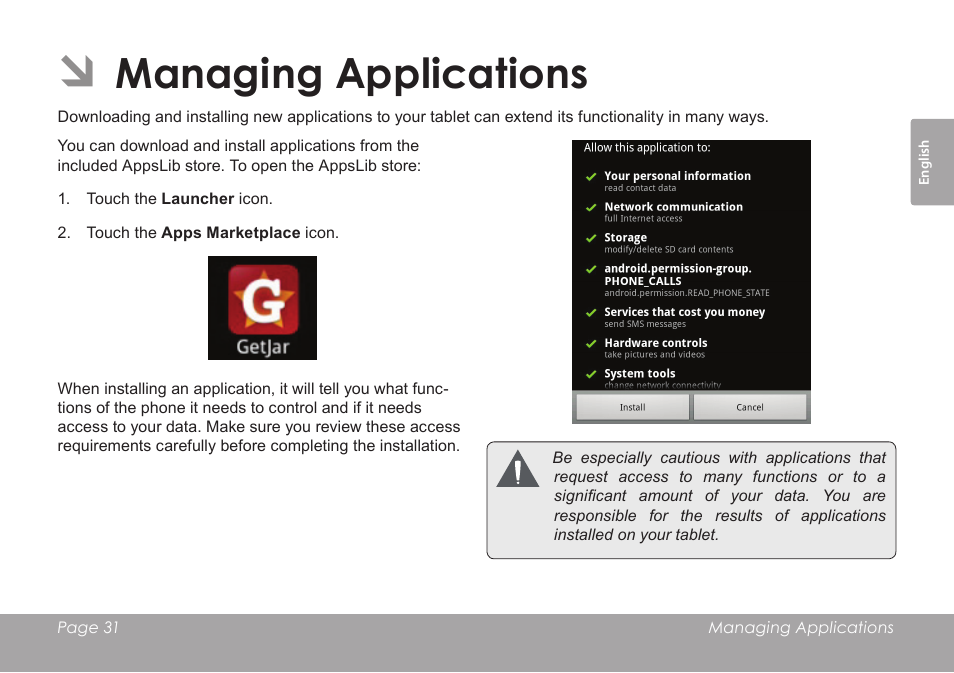 Managing applications | COBY electronic MID8120 User Manual | Page 31 / 136