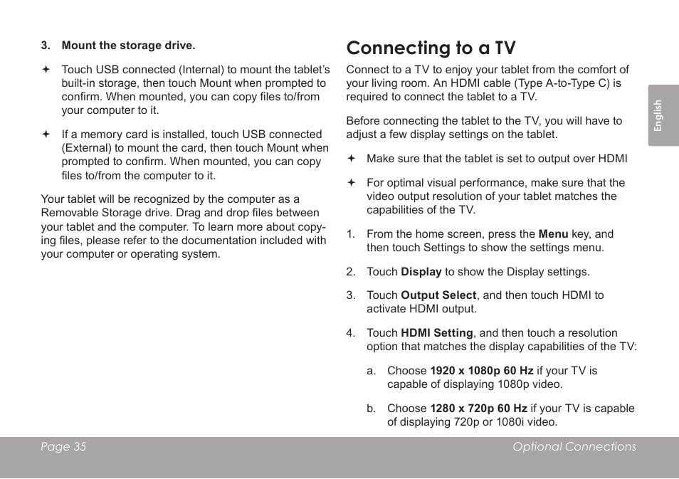 Connecting to a tv | COBY electronic MID8120 User Manual | Page 35 / 136