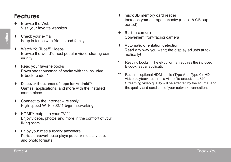 Features | COBY electronic MID8120 User Manual | Page 4 / 136