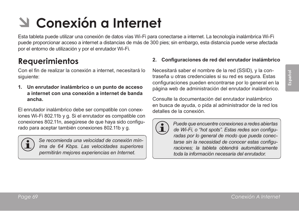 Conexión a internet, Requerimientos | COBY electronic MID8120 User Manual | Page 69 / 136