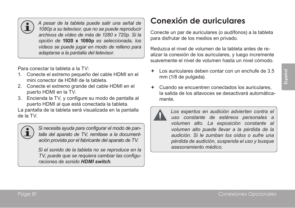 Conexión de auriculares | COBY electronic MID8120 User Manual | Page 81 / 136