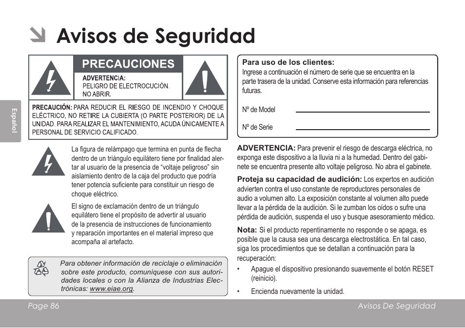 Avisos de seguridad | COBY electronic MID8120 User Manual | Page 86 / 136