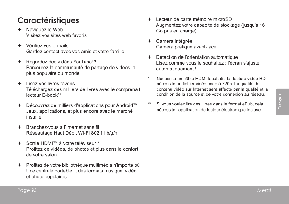 Caractéristiques | COBY electronic MID8120 User Manual | Page 93 / 136