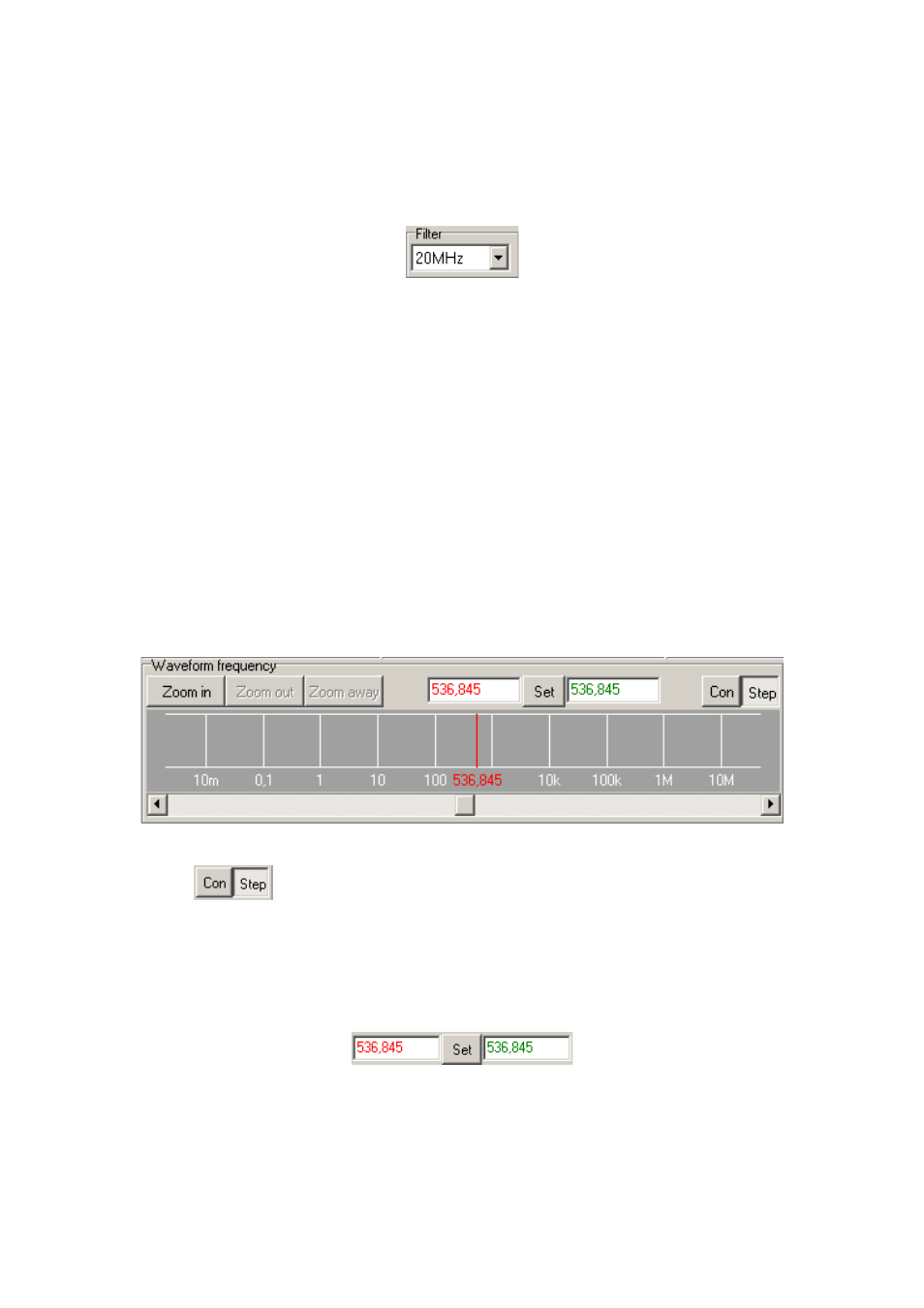 Filter cut-off frequency setting, Setting frequency, Setting waveform (standard format) frequency | Dataman 530 Series User Manual | Page 17 / 36