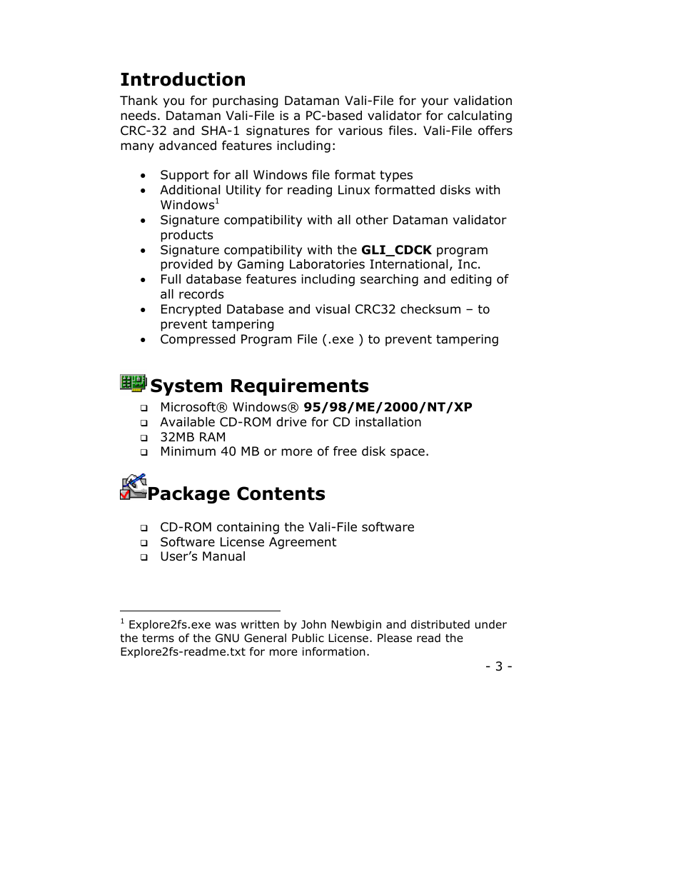 Adding file (game) to database, Database operation, Introduction | System requirements, Package contents | Dataman Vali-File 3.0 User Manual | Page 3 / 27