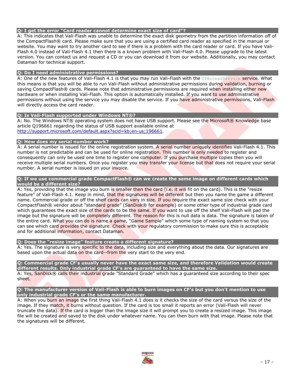 Dataman Vali-Flash 4.1 User Manual | Page 17 / 20