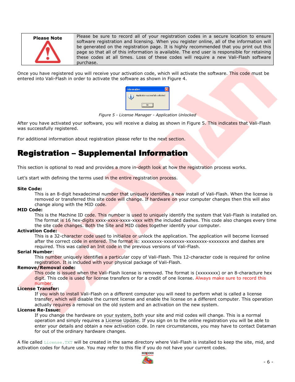 Registration – supplemental information, Figure 5 - license manager - application unlocked | Dataman Vali-Flash 4.1 User Manual | Page 6 / 20