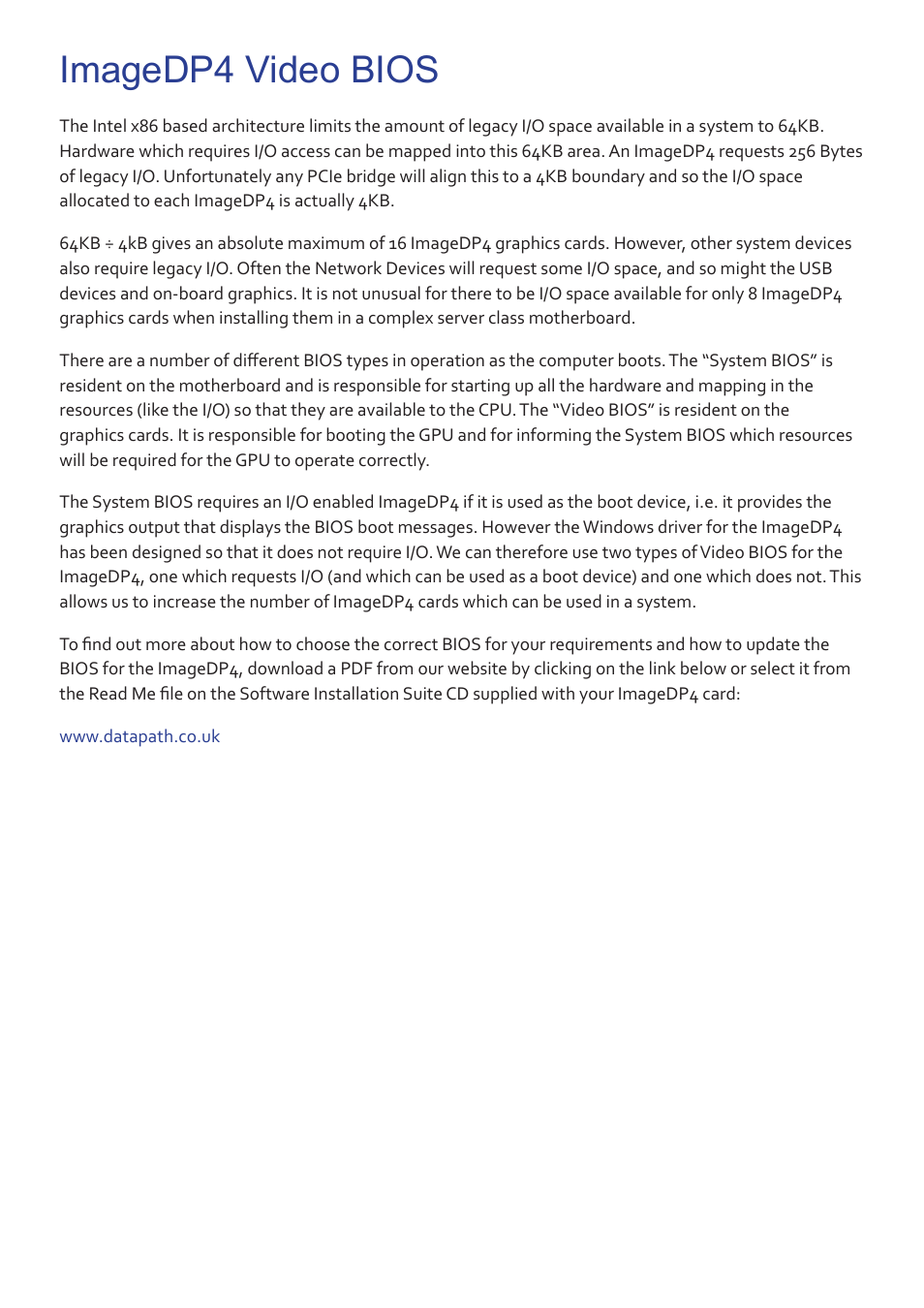 Imagedp4 video bios | Datapath ImageDP4 User Manual | Page 11 / 22
