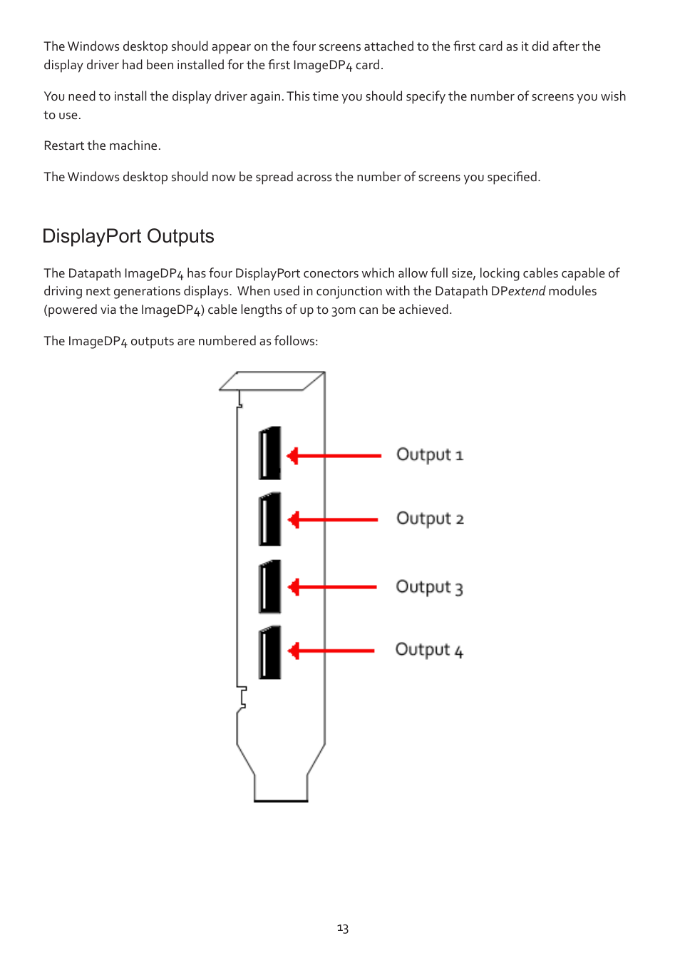 Displayport outputs | Datapath ImageDP4 User Manual | Page 13 / 22
