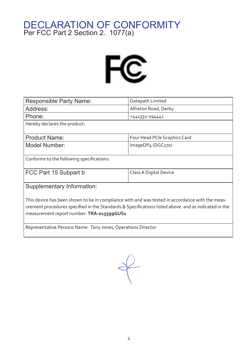 Declaration of conformity | Datapath ImageDP4 User Manual | Page 4 / 22
