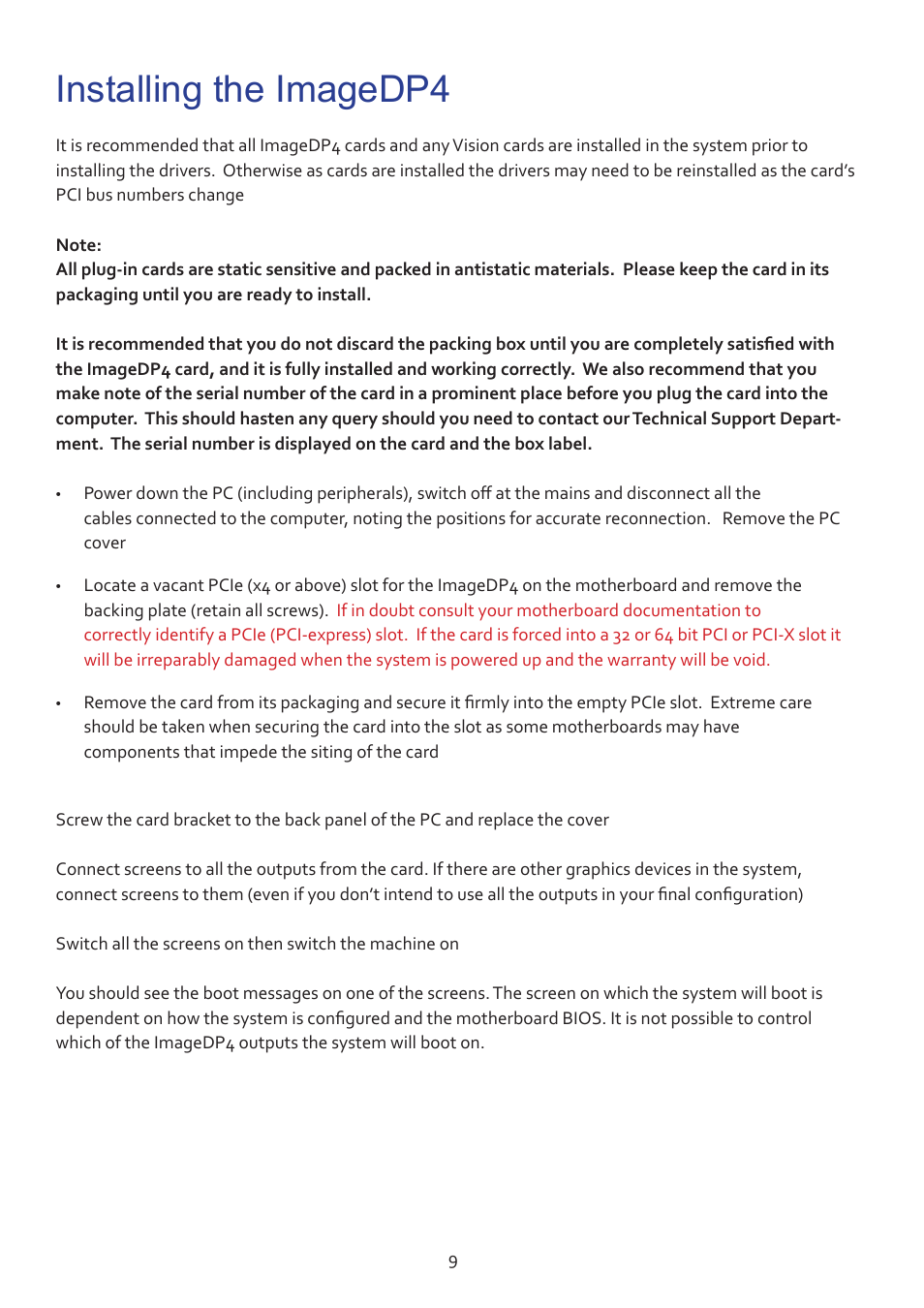 Installing the imagedp4 | Datapath ImageDP4 User Manual | Page 9 / 22