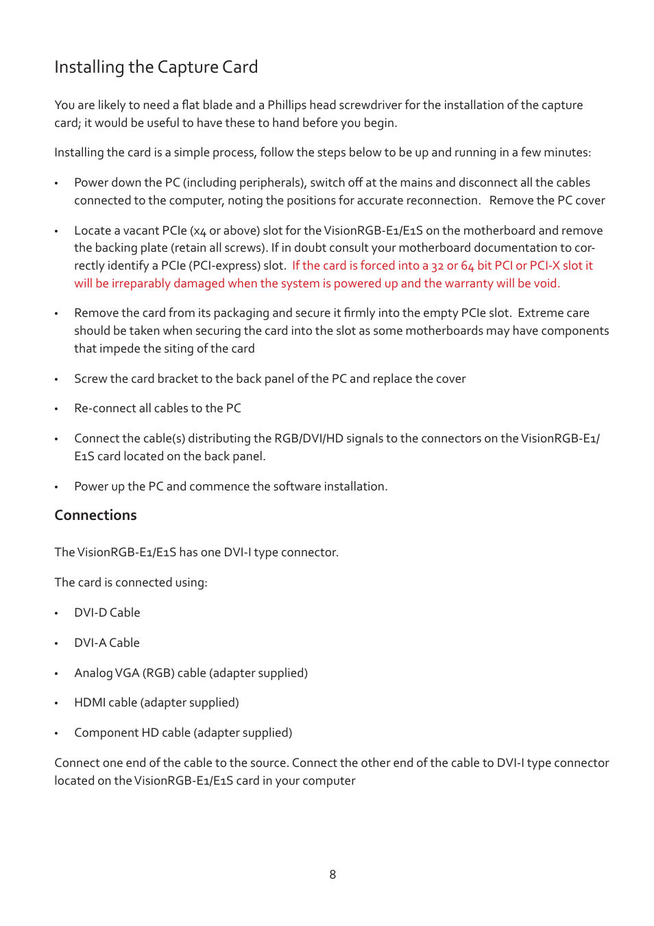 Installing the capture card | Datapath Vision User Manual | Page 10 / 70