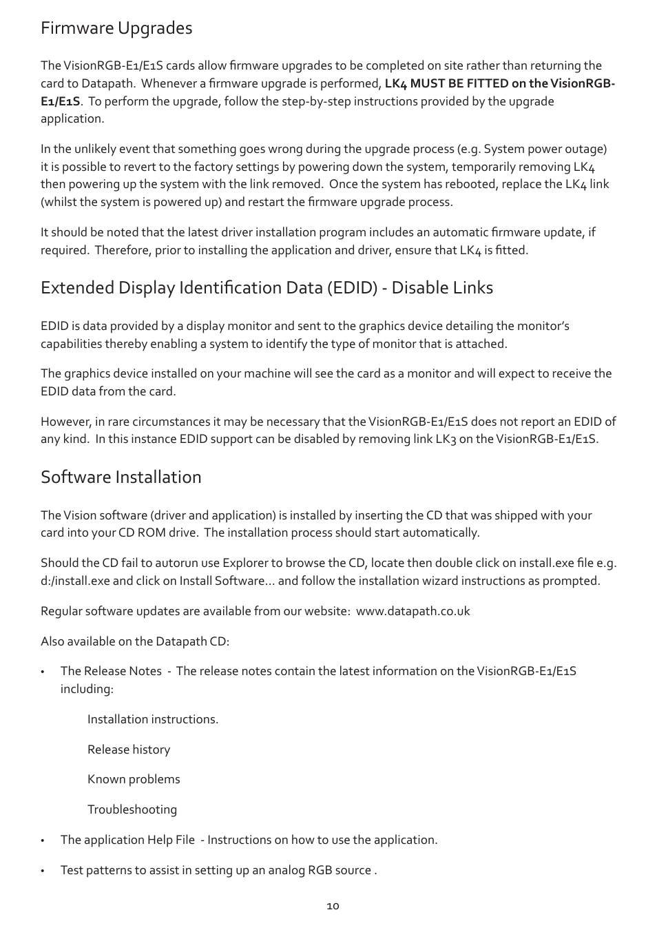 Firmware upgrades, Software installation | Datapath Vision User Manual | Page 12 / 70