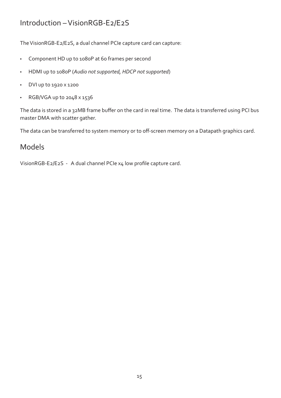 Introduction – visionrgb-e2/e2s, Models | Datapath Vision User Manual | Page 17 / 70