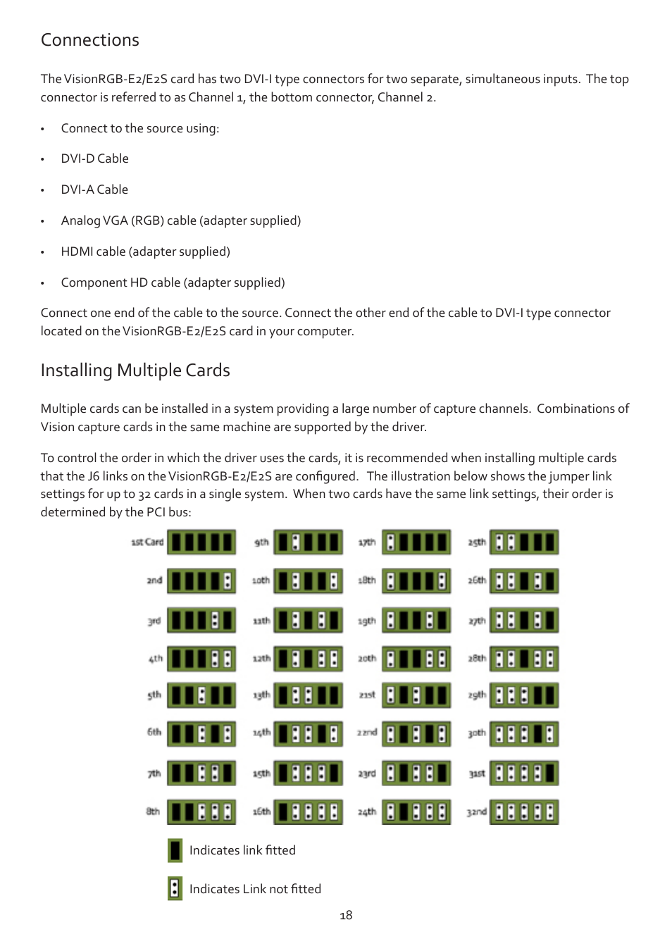 Connections, Installing multiple cards | Datapath Vision User Manual | Page 20 / 70