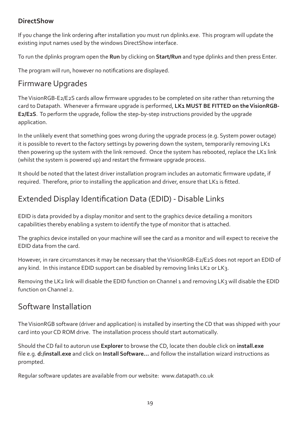 Firmware upgrades, Software installation | Datapath Vision User Manual | Page 21 / 70