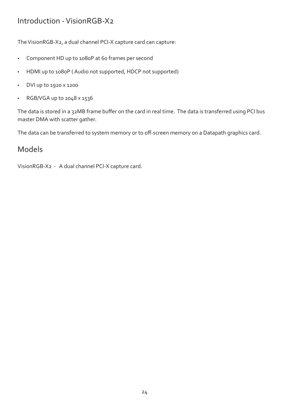 Introduction - visionrgb-x2, Models | Datapath Vision User Manual | Page 26 / 70