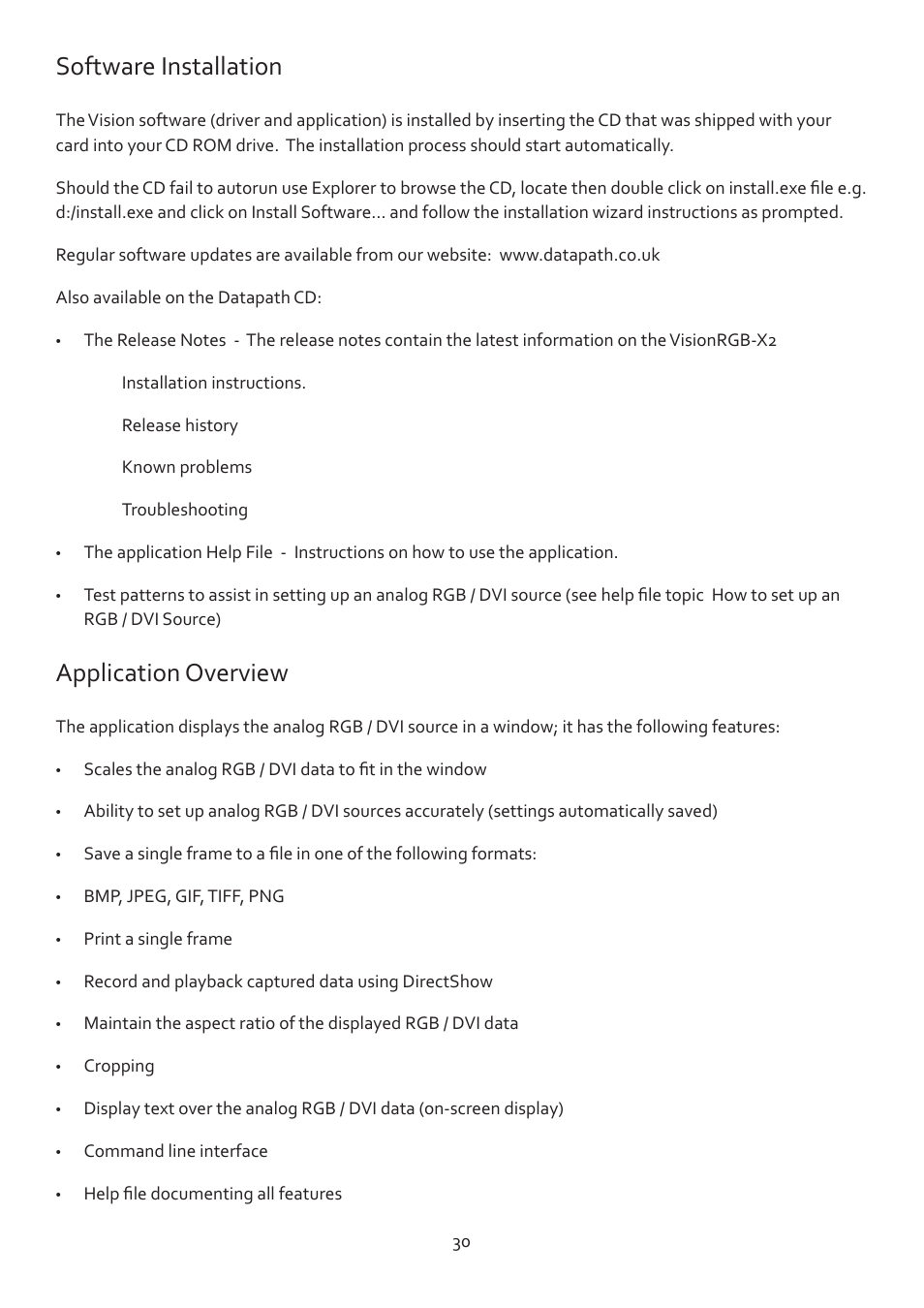 Software installation, Application overview | Datapath Vision User Manual | Page 32 / 70