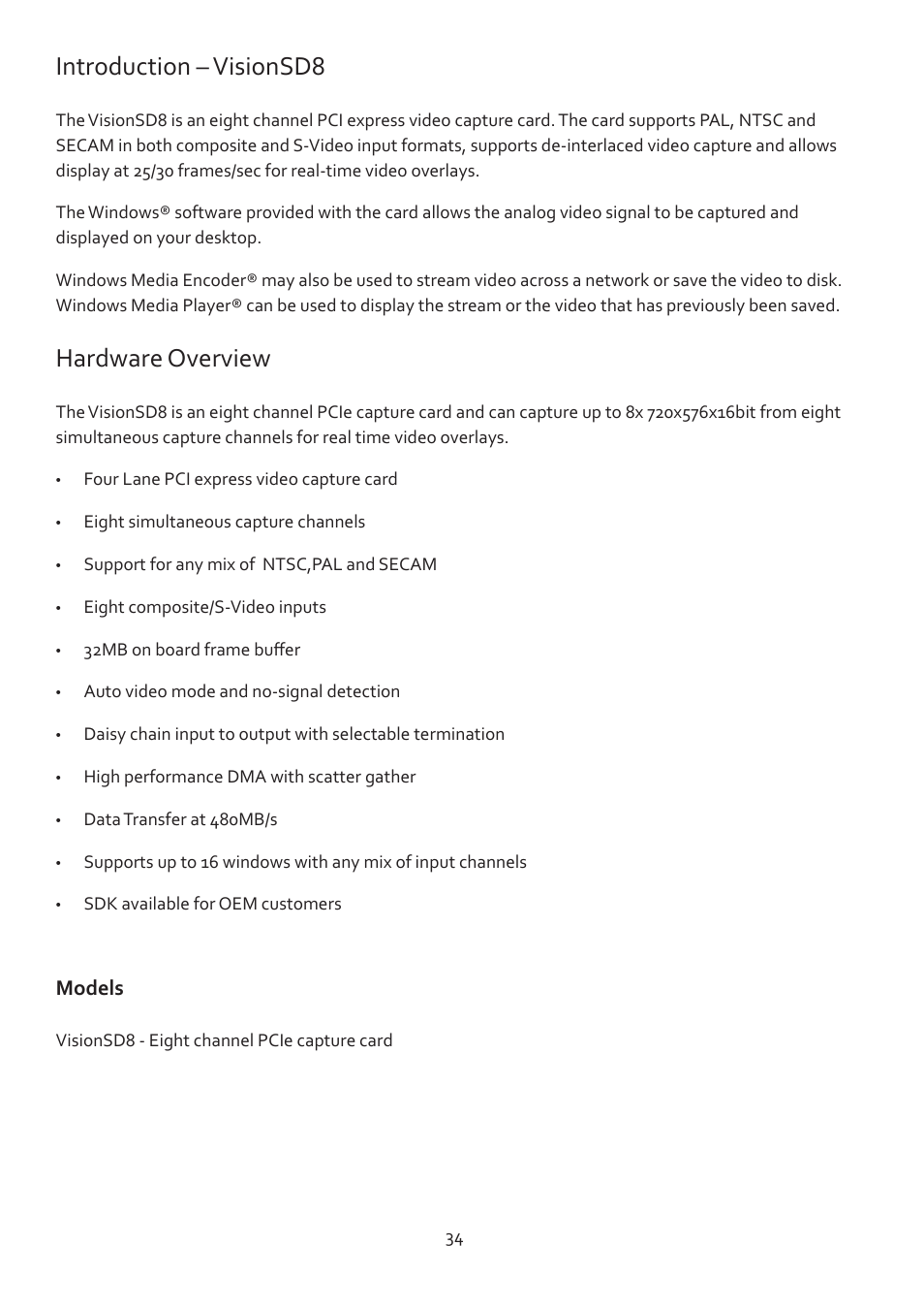 Introduction – visionsd8, Hardware overview | Datapath Vision User Manual | Page 36 / 70