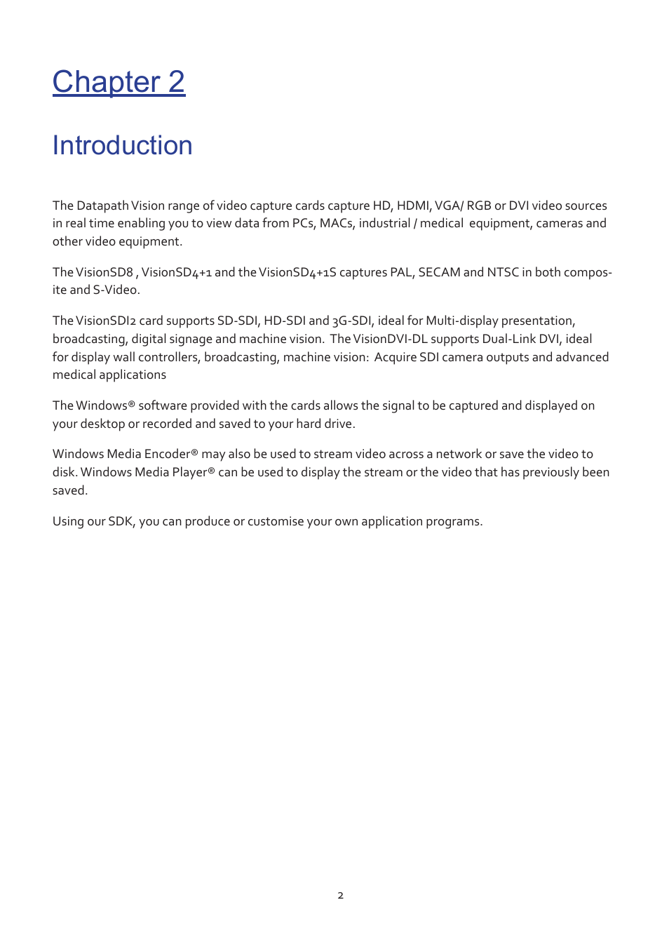 Chapter 2, Introduction | Datapath Vision User Manual | Page 4 / 70