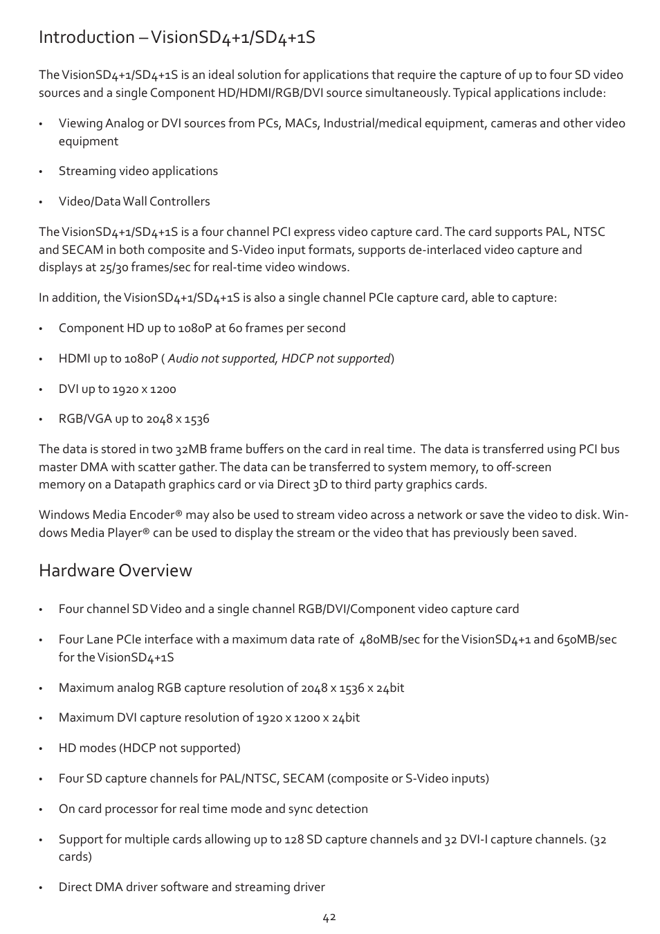 Introduction – visionsd4+1/sd4+1s, Hardware overview | Datapath Vision User Manual | Page 44 / 70