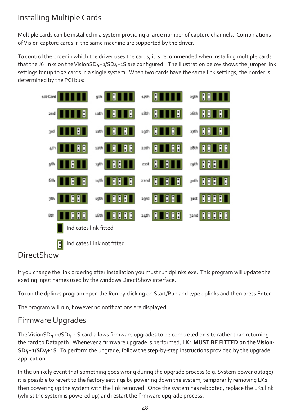 Installing multiple cards, Directshow, Firmware upgrades | Datapath Vision User Manual | Page 50 / 70