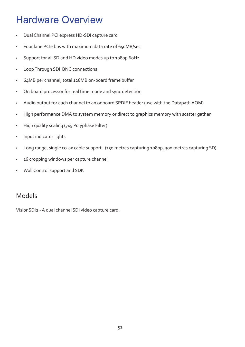 Hardware overview, Models | Datapath Vision User Manual | Page 53 / 70