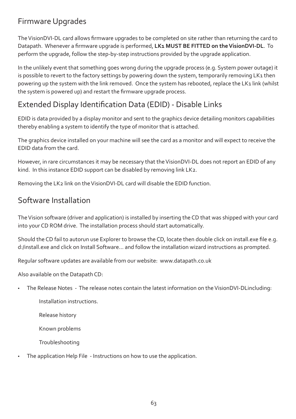Firmware upgrades, Software installation | Datapath Vision User Manual | Page 65 / 70