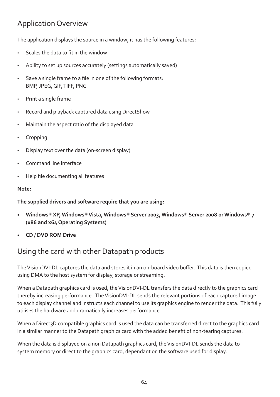 Application overview, Using the card with other datapath products | Datapath Vision User Manual | Page 66 / 70