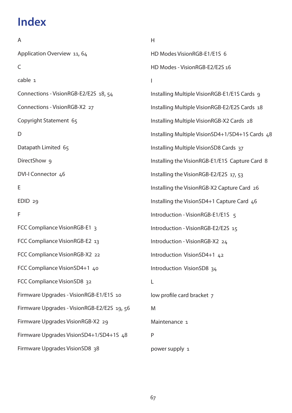 Index | Datapath Vision User Manual | Page 69 / 70