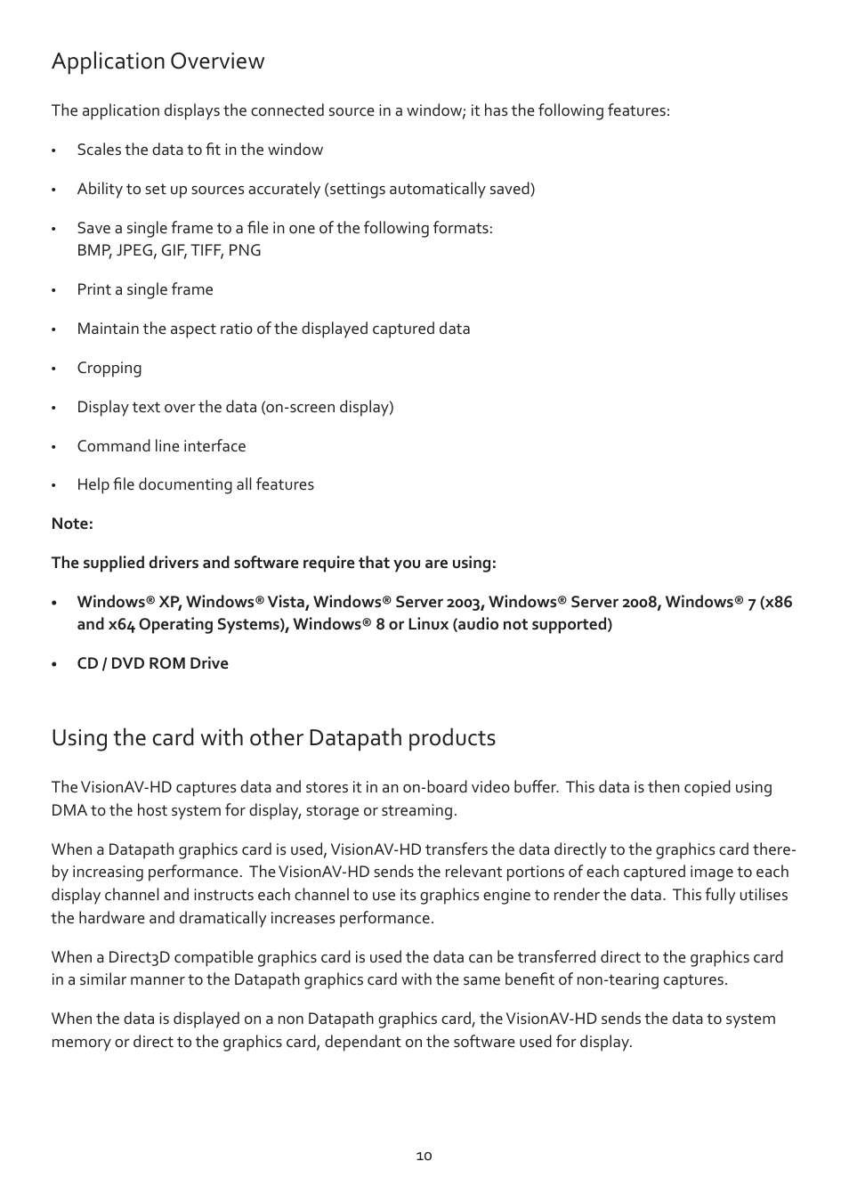 Application overview, Using the card with other datapath products | Datapath VisionAV-HD User Manual | Page 11 / 15