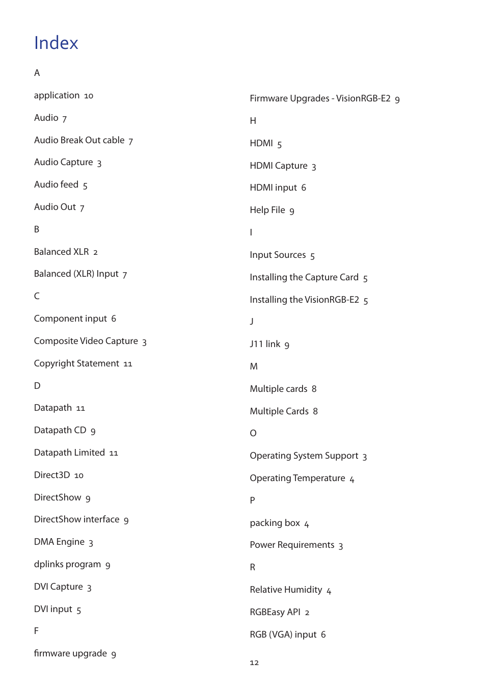 Index | Datapath VisionAV-HD User Manual | Page 13 / 15