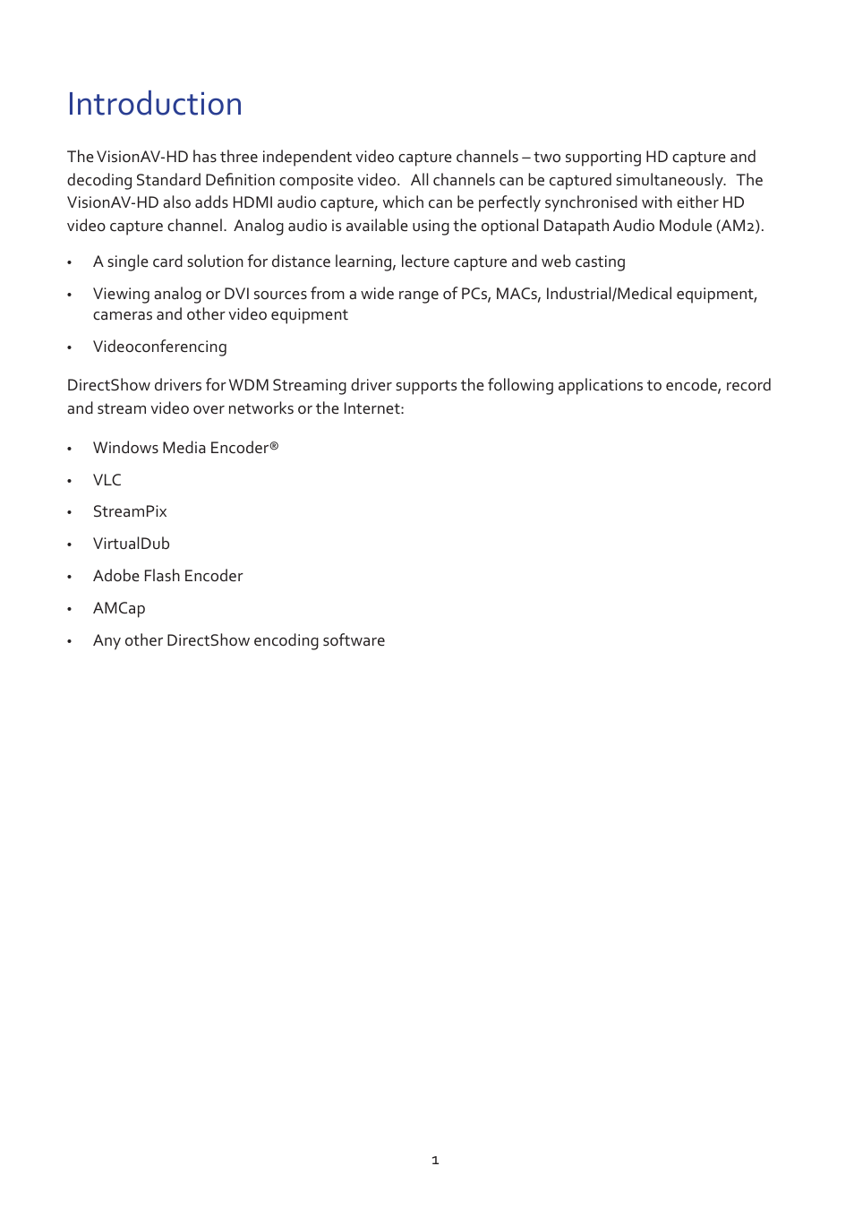 Introduction | Datapath VisionAV-HD User Manual | Page 2 / 15