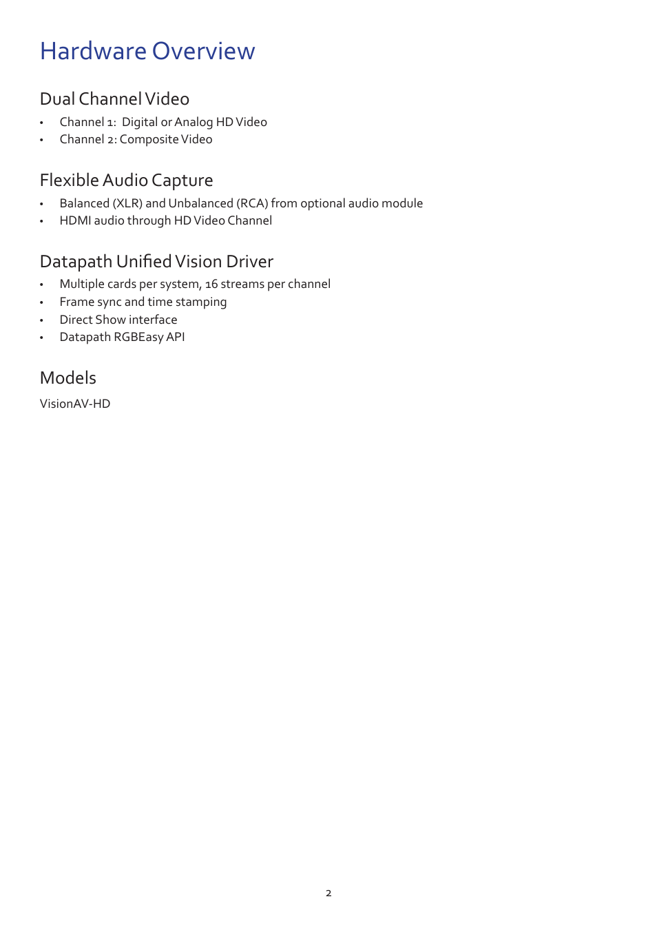 Hardware overview | Datapath VisionAV-HD User Manual | Page 3 / 15