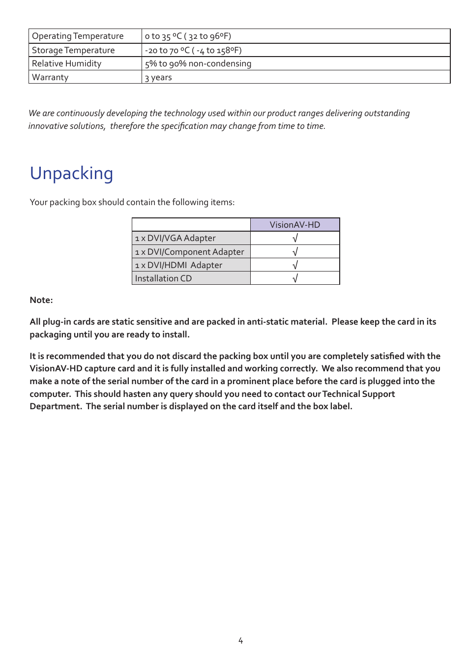 Unpacking | Datapath VisionAV-HD User Manual | Page 5 / 15