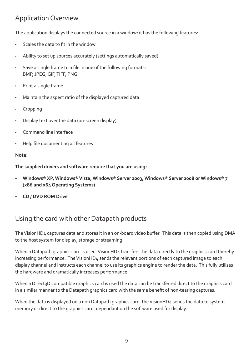Application overview, Using the card with other datapath products | Datapath VisionHD4 User Manual | Page 10 / 13