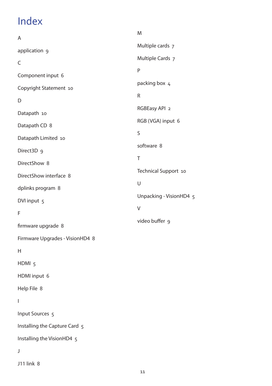 Index | Datapath VisionHD4 User Manual | Page 12 / 13