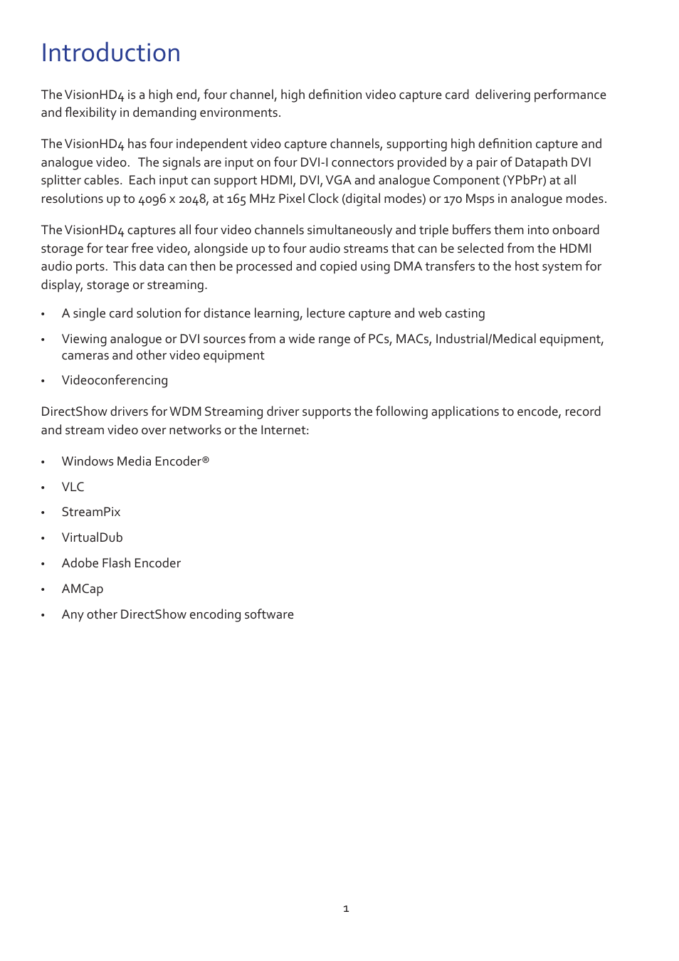 Introduction | Datapath VisionHD4 User Manual | Page 2 / 13