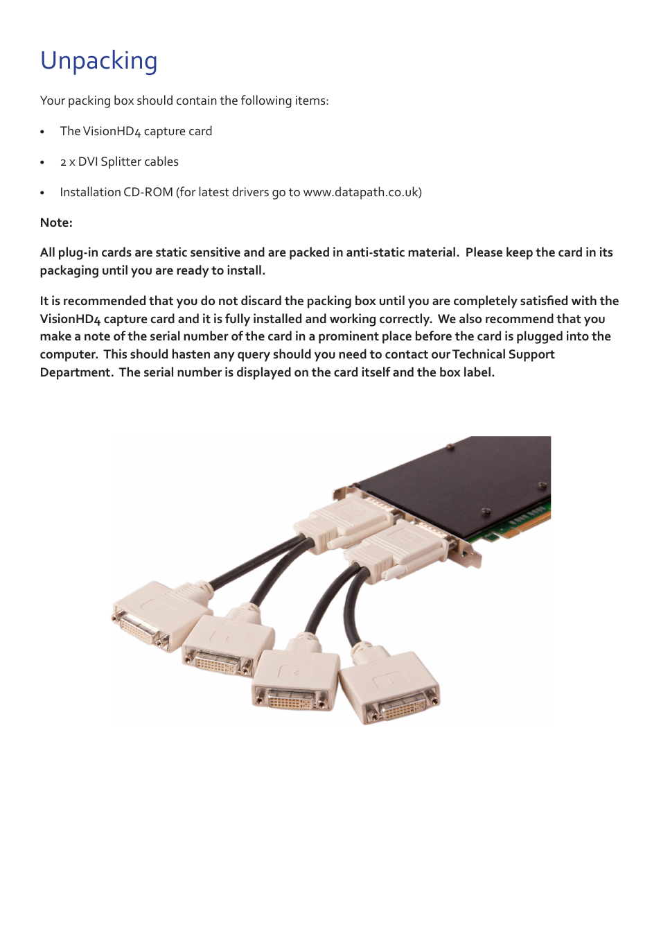 Unpacking | Datapath VisionHD4 User Manual | Page 5 / 13