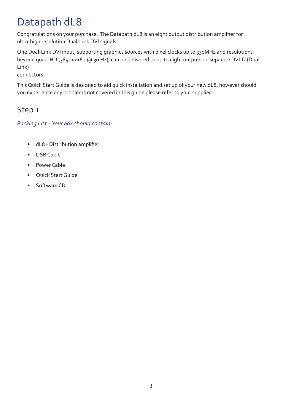 Datapath dl8, Step 1 | Datapath dL8 User Manual | Page 3 / 11