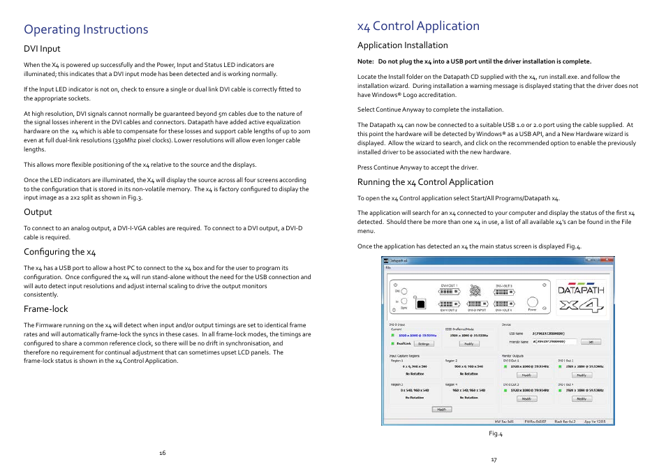 Operating instructions, X4 control application | Datapath x4 User Manual | Page 10 / 17