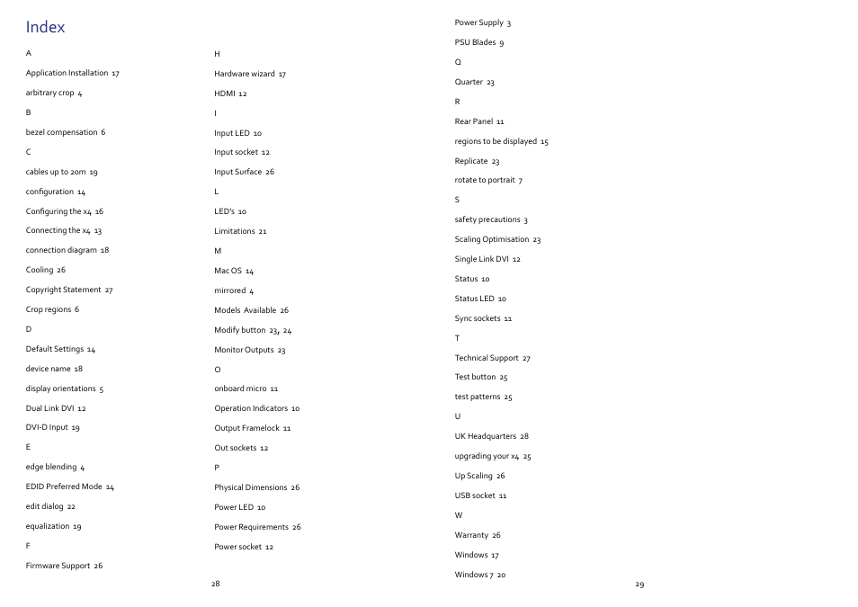 Index | Datapath x4 User Manual | Page 16 / 17