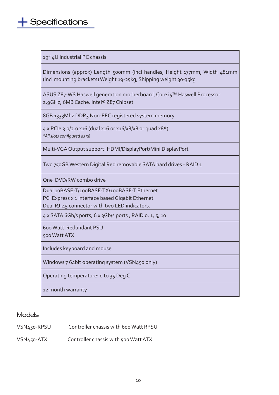 Specifications | Datapath VSN450 User Manual | Page 10 / 16