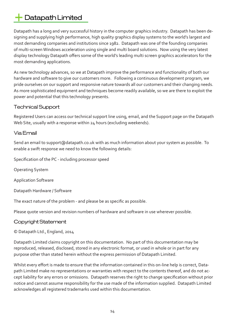 Datapath limited | Datapath VSN450 User Manual | Page 14 / 16